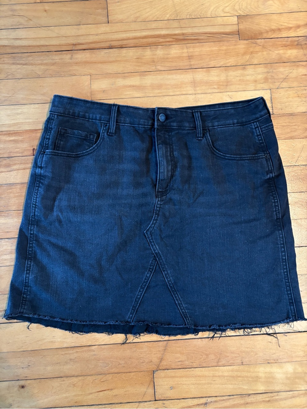 Old Navy Black Denim Mini Skirt with Frayed Hem